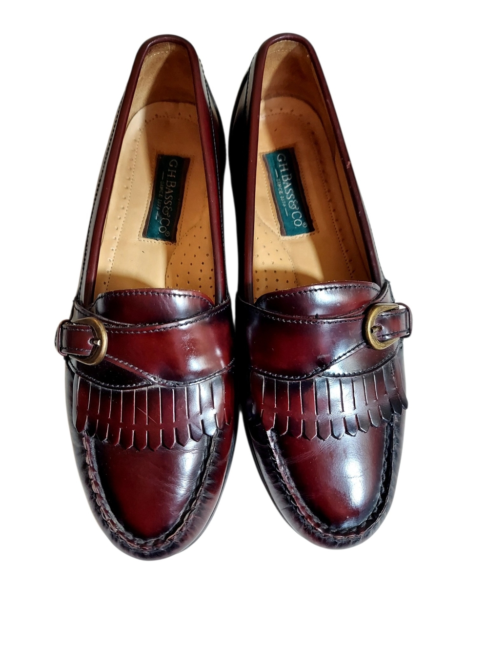 G.H. Bass Mens Lance Oxblood Leather Kiltie Buckle Loafers 8M Academia Preppy - Picture 6 of 13